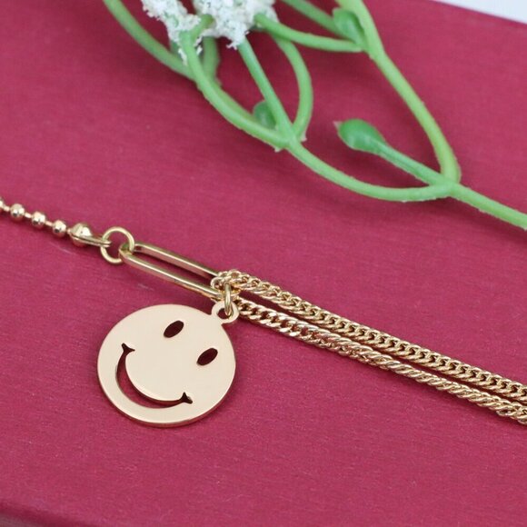 "Rose Gold Bracelet with Smiley Charm, Dual Chain, XPBL1090 - Picture 1 of 12